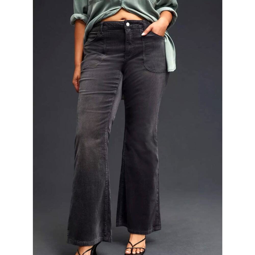 NEW Anthropologie The Icon Flare Corduroy Pants in Gray Size 12